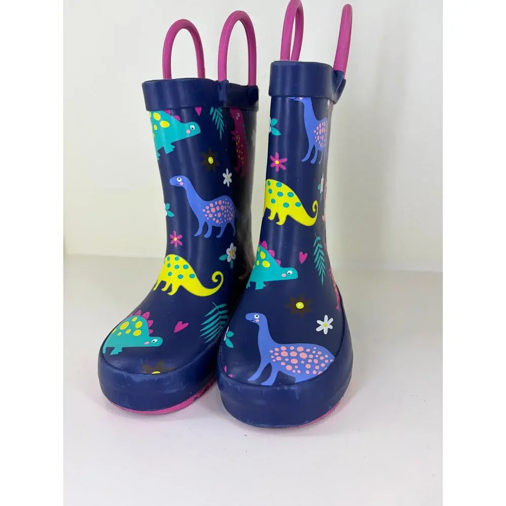 Girl Navy Blue Dinosaur Rain Boots size 5